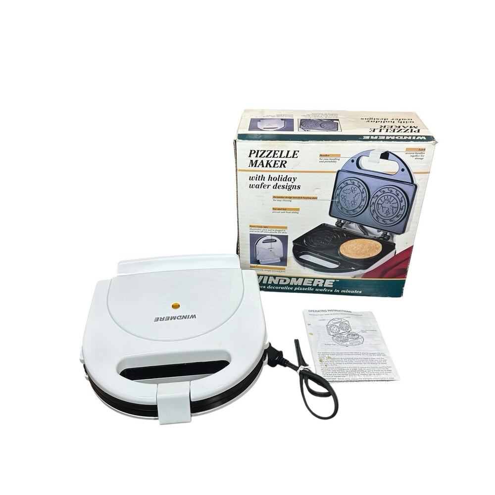 Windmere Pizzelle Maker Holiday Designs WM-3HP Italian Christmas Cookies in Box